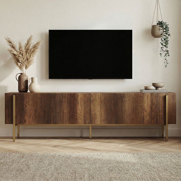 Sötét natúr színű TV-állvány diófa dekorral 180x45x30 cm Nexus – Kalune Design-image-3