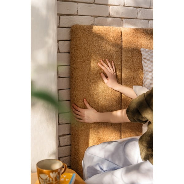 Mustársárga kárpitozott ágyneműtartós franciaágy ágyráccsal 160x200 cm Thessa Bold Line – Bonami Selection-image-3