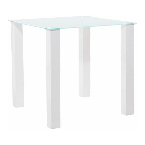 Fényes fehér étkezőasztal edzett üveg asztallappal, 80 x 80 cm - Støraa