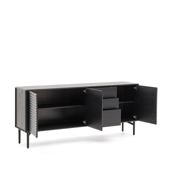 Fekete komód tölgyfa dekorral 200x86x45 cm Lenon – Kave Home-image-2