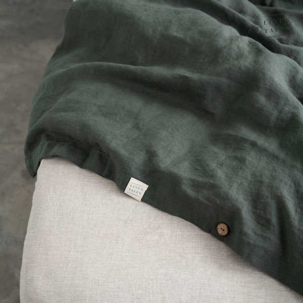Sötétzöld egyszemélyes-hosszabbított len paplanhuzat 140x220 cm Forest Green  – Linen Tales-image-3