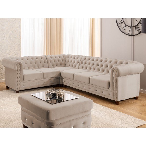 Bézs bársony kinyitható sarokkanapé (bal oldali-L alakú) York Blik – Ropez-image-1