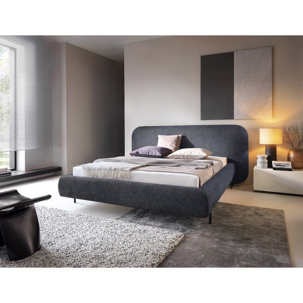 Kék kárpitozott ágyneműtartós franciaágy ágyráccsal 140x200 cm Pointt – ELTAP-image-1