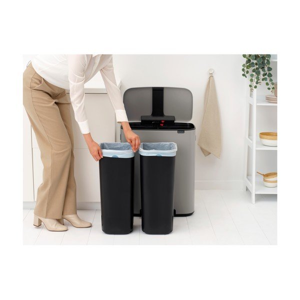 Világosszürke acél szelektív-pedálos szemetes 2x30 l Bo – Brabantia-image-2