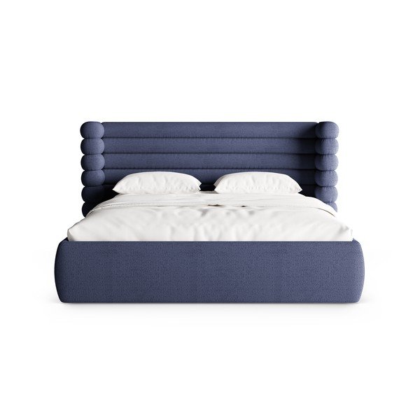 Kék kárpitozott ágyneműtartós franciaágy ágyráccsal 200x200 cm Mount – Micadoni -image-4