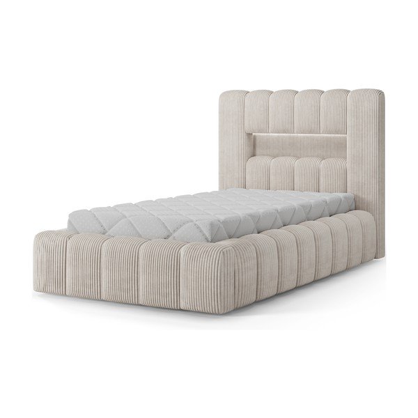 Bézs kárpitozott ágyneműtartós egyszemélyes ágy ágyráccsal 90x200 cm Lamica – ELTAP