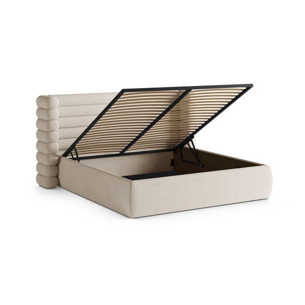 Bézs kárpitozott ágyneműtartós franciaágy ágyráccsal 180x200 cm Mount – Micadoni -image-2