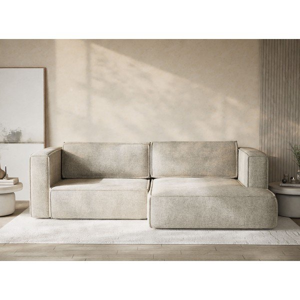 Bézs zsenília kinyitható-tárolóhelyes sarokkanapé (jobb oldali-heverő résszel) Velto – Maison de Rêve-image-1