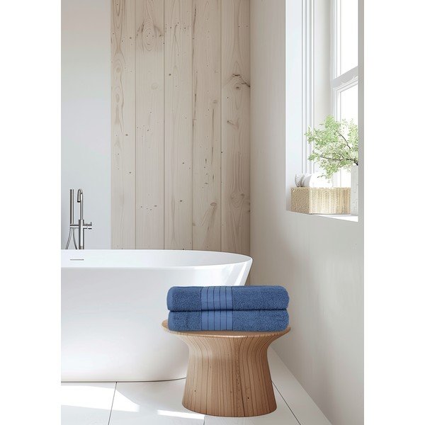 Kék frottír pamut fürdőlepedő szett 2 db-os 70x140 cm – Good Morning-image-2