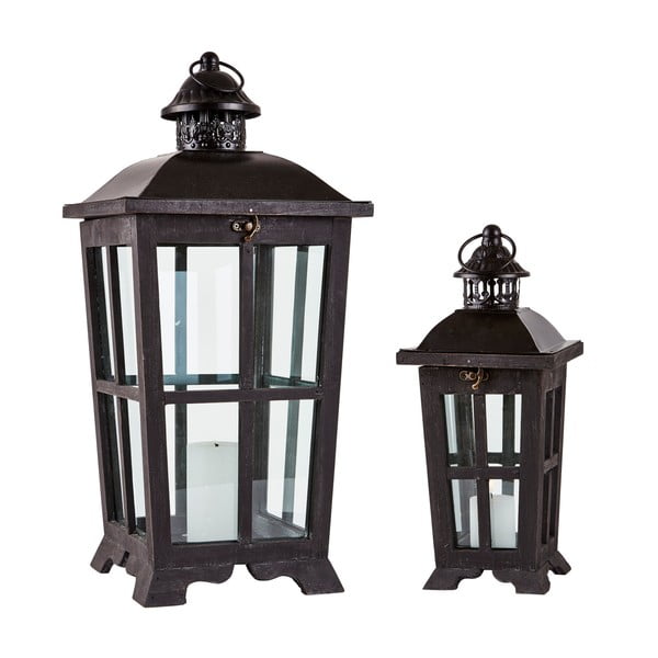 Lantern fekete fa lámpás, 2 darabos készlet, - KJ Collection