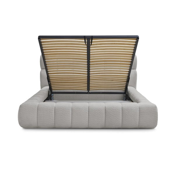 Világosszürke kárpitozott ágyneműtartós franciaágy ágyráccsal 180x200 cm Mont Blanc – Bobochic Paris-image-3