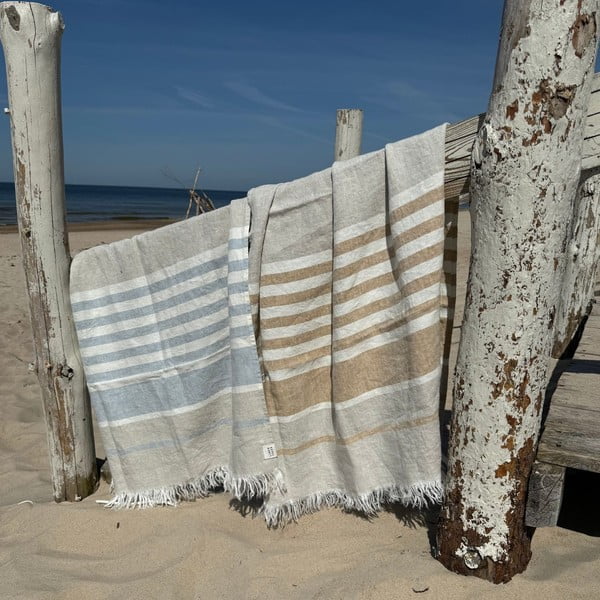 Kék len strandtörölköző 85x140 cm Allure Stripe – Linen Tales-image-4