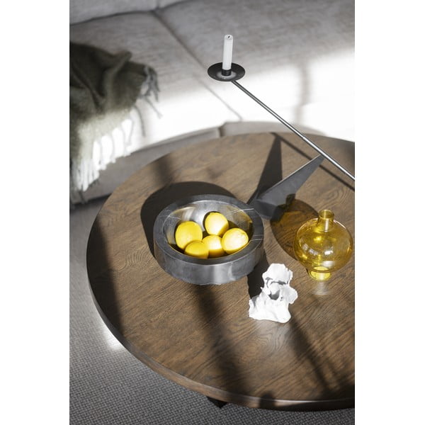 Sötétbarna kerek dohányzóasztal tölgyfa dekorral ø 110 cm Boxford – Rowico-image-4