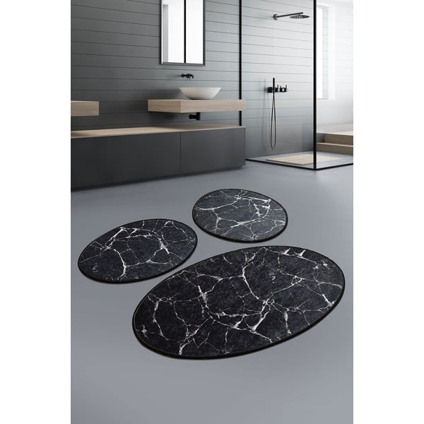 Marble 3 db-os fekete ovális fürdőszobai kilépő szett - Foutastic