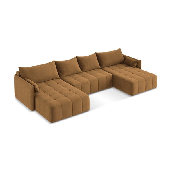 Terrakotta színű kinyitható-tárolóhelyes (U alakú) sarokkanapé Moku – Makamii-image-2