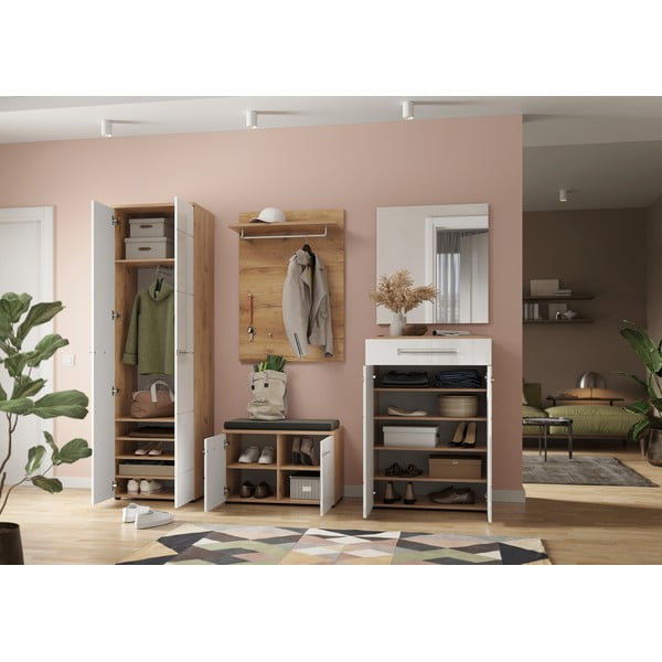 Fehér-natúr színű cipőtartó tölgyfa dekorral Aledo – Germania-image-4