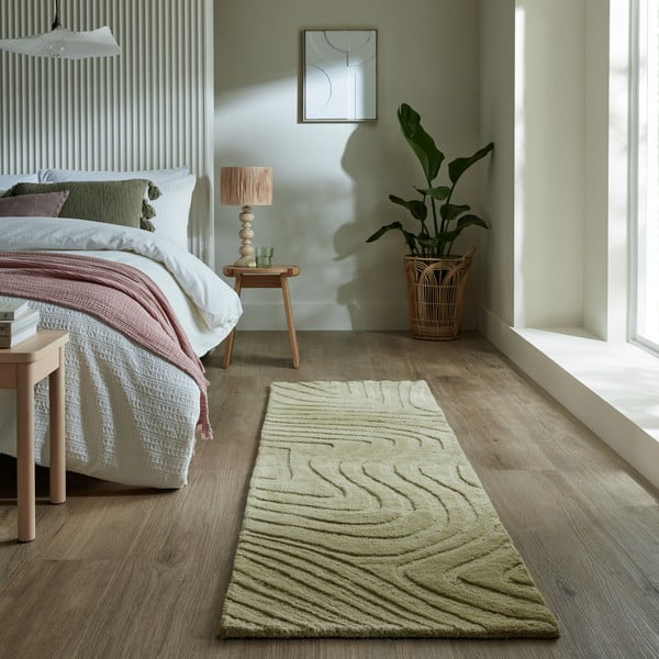 Khaki kézi szövésű gyapjú futószőnyeg 60x230 cm Mesmerise Sage – Flair Rugs-image-1