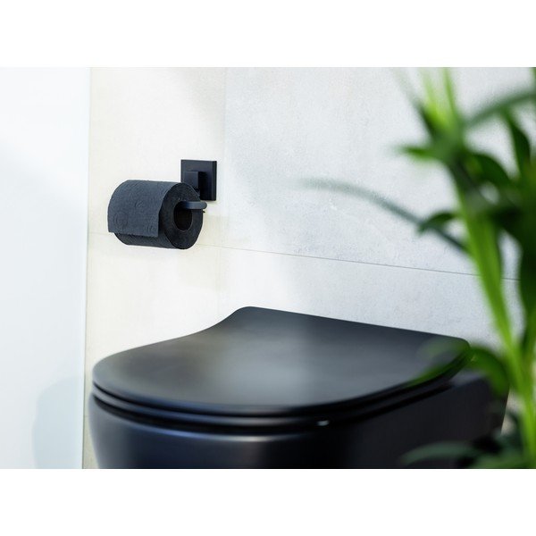 Fekete öntapadós rozsdamentes acél WC-papír tartó Quadro – Wenko-image-1