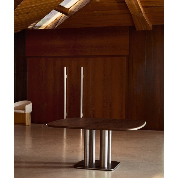 Étkezőasztal diófa dekorral 150x150 cm Melvar – Kave Home-image-1