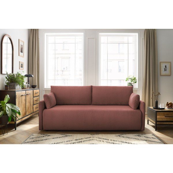 Rózsaszín kordbársony kinyitható kanapé 211 cm Marcel – Bobochic Paris-image-1