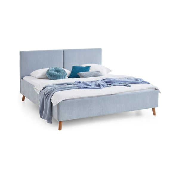Világoskék kárpitozott franciaágy ágyráccsal 180x200 cm Piano – Meise Möbel-image-3