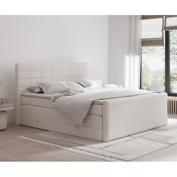 Bézs ágyneműtartós boxspring ágy 200x200 cm Ava – Maison de Rêve-image-1