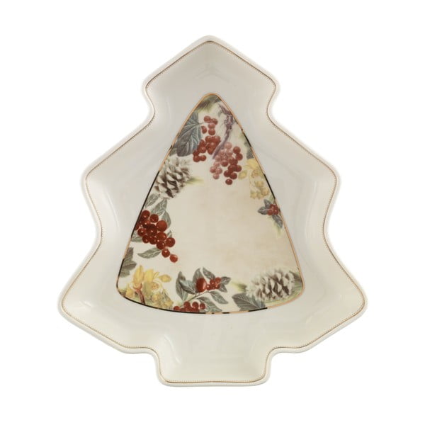 Sottobosco karácsonyfa formájú porcelán tálaló tányér, hossz 23,5 cm - Brandani