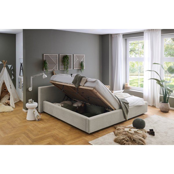 Bézs kárpitozott ágyneműtartós franciaágy ágyráccsal 200x240 cm Cube – Meise Möbel-image-2
