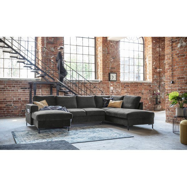 Lofty Lilly sötétszürke kinyitható U alakú bársony kanapé, jobb oldali - Miuform-image-4