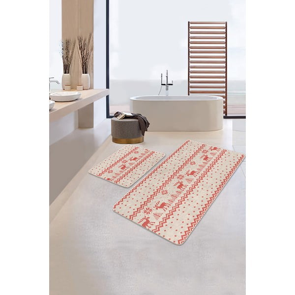 Piros-bézs fürdőszobai kilépő szett 2 db-os 60x100 cm – Mila Home-image-2