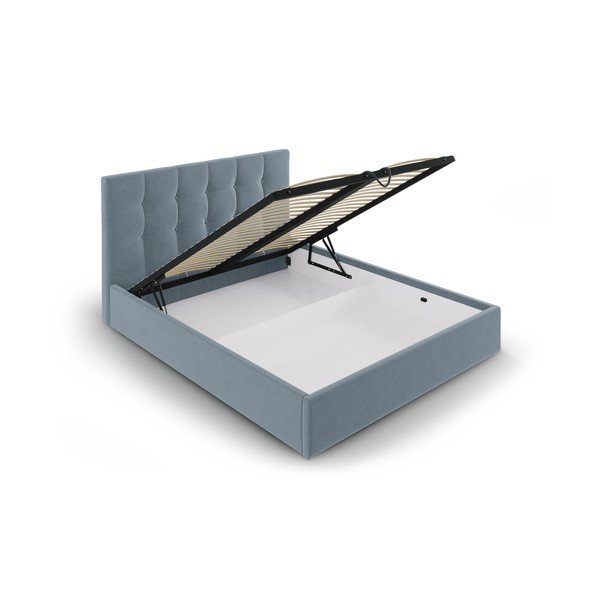 Világoskék kárpitozott franciaágy tárolóhellyel ágyráccsal 180x200 cm Nerin – Mazzini Beds-image-3