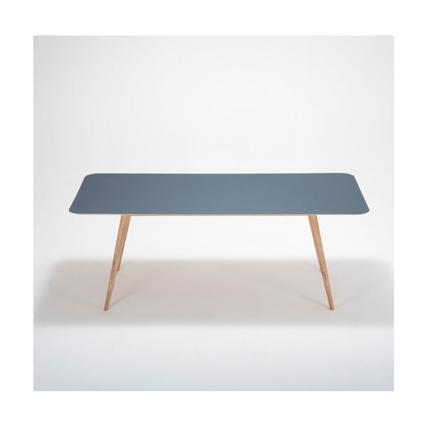Linn tömör tölgyfa étkezőasztal sötétkék asztallappal, 200 x 90 cm - Gazzda-image-1