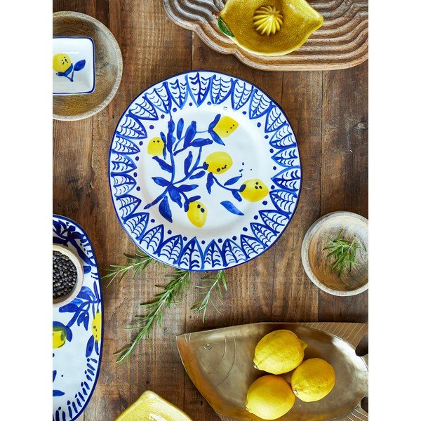 Fehér-kék szervírozó kőedény tányér ø 27 cm Maxima – Bloomingville-image-2