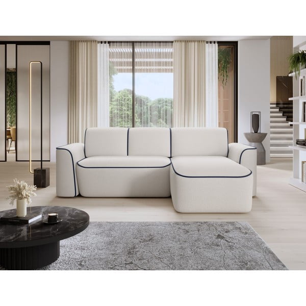 Kék-krémszínű buklé sarokkanapé (jobb oldali-heverő résszel) Ume – ELTAP-image-1