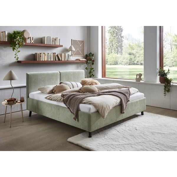 Világoszöld kárpitozott franciaágy ágyráccsal 160x200 cm Piano – Meise Möbel-image-1