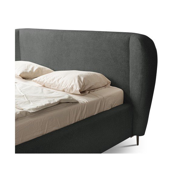 Sötétszürke kárpitozott franciaágy ágyráccsal 180x200 cm Makana – Makamii-image-3