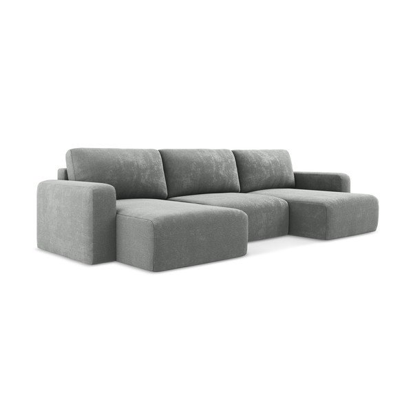 Szürke zsenília kinyitható-tárolóhelyes (U alakú) sarokkanapé Kona – Makamii-image-2