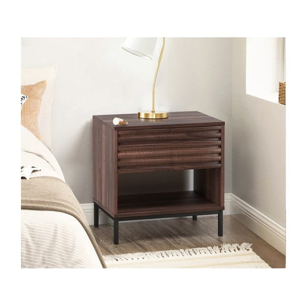 Sötétbarna éjjeliszekrény diófa dekoros asztallappal Celine – Støraa-image-4