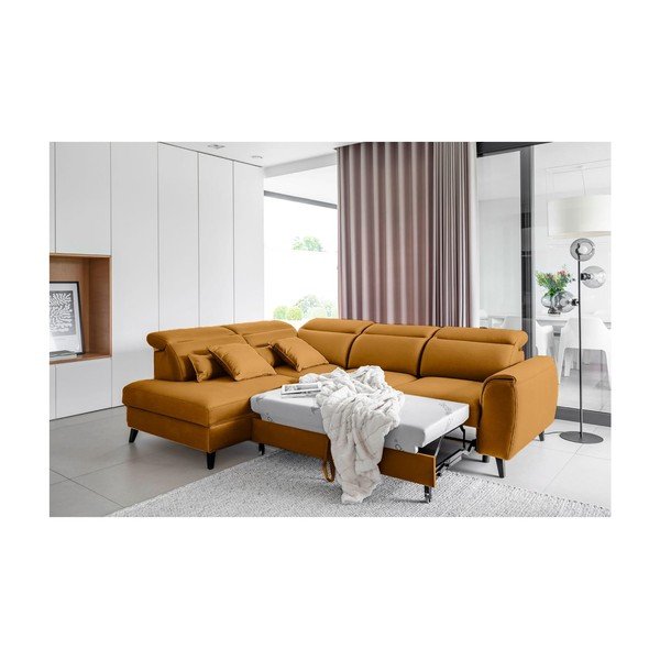 Sárga bársony kinyitható-tárolóhelyes sarokkanapé (bal oldali-L alakú) Noble – ELTAP-image-4