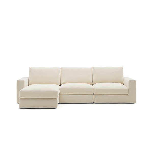 Bézs zsenília sarokkanapé (bal oldali-heverő résszel) Alea – Kave Home