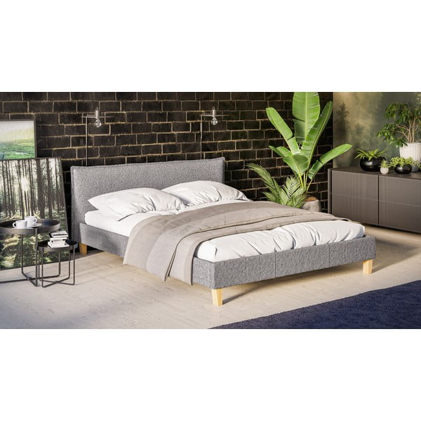 Szürke kárpitozott franciaágy ágyráccsal 160x200 cm Tina – Ropez-image-2