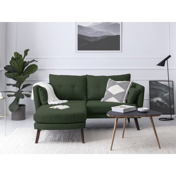 Elena zöld háromszemélyes kanapé, fekvőfotellel a bal oldalon - Mazzini Sofas-image-1