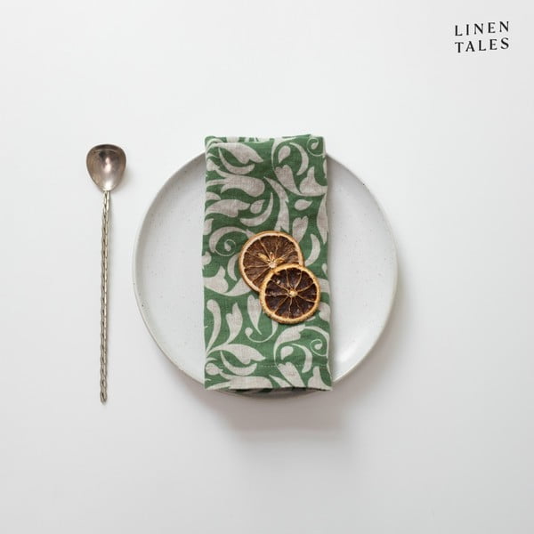 Len szalvéta 40x40 cm Evergreen Damask – Linen Tales-image-2