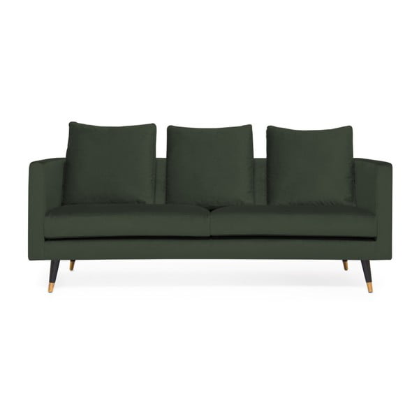 Harper Velvet sötétzöld 3 személyes kanapé, sárgaréz lábakkal - Vivonita