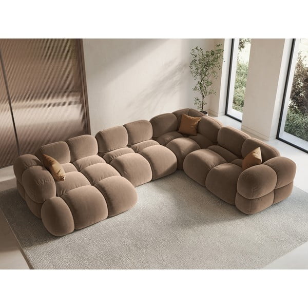 Barna bársony sarokkanapé (jobb oldali-U alakú) Loretto – Cosmopolitan Design-image-1