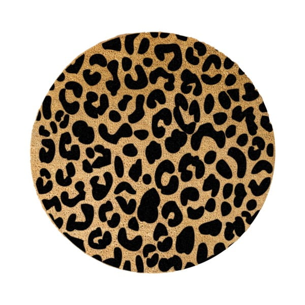 Leopard fekete kerek, természetes kókuszrost lábtörlő, ⌀ 70 cm - Artsy Doormats