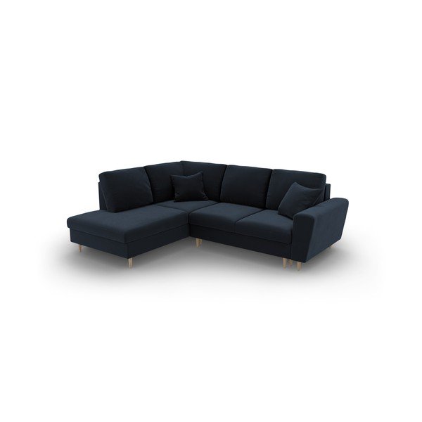 Sötétkék bársony kinyitható tárolóhelyes sarokkanapé (bal oldali-L alakú) Kyoto – Cosmopolitan Design-image-1