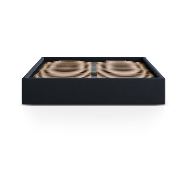 Sötétkék kárpitozott ágyneműtartós-ágytámla nélkül franciaágy ágyráccsal 140x200 cm Susan – Micadoni -image-2