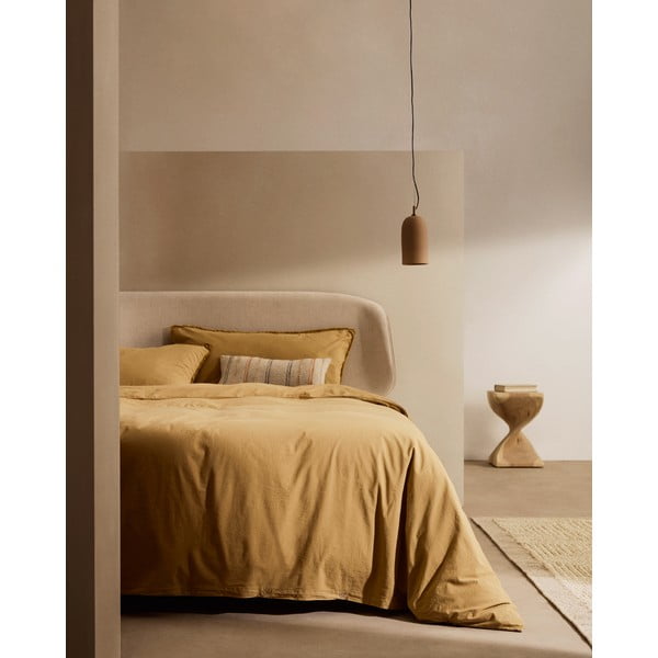 Mustársárga kétszemélyes hosszabbított pamut-perkál ágyneműhuzat 260x240 cm Sifinia – Kave Home-image-1