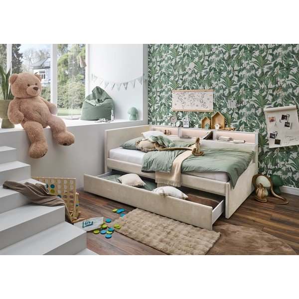 Bézs ágyneműtartós sarok gyerekágy ágyrács nélkül 90x200 cm Uno – Meise Möbel-image-2